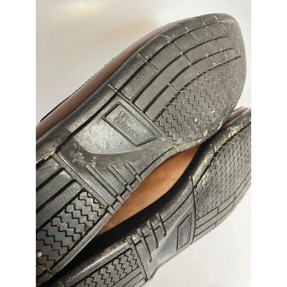 ECCO Boat Shoes Mens 44 Brown Good Leather Loafers Moc Toe Casual Slip On